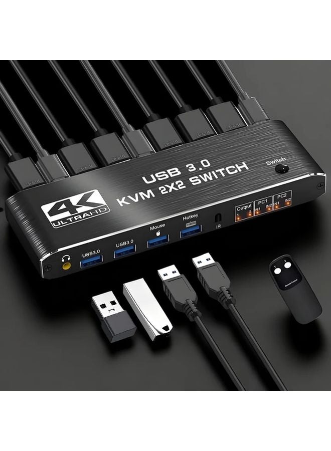 مفتاح KVM 2x2، منفذين، وحدة تحكم USB، قابس حائطي، مصفوفة - Image 1